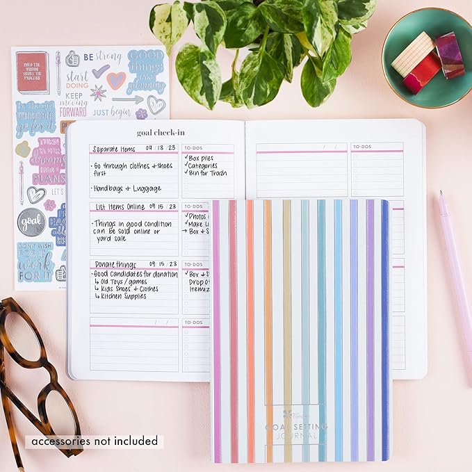 Erin Condren Designer Petite Planner - Goal Setting Journal Editions with Illustrative, Functional, Cute Sticker Pack that Includes Inspirational Quotes for Customization (Goal Setting 2)