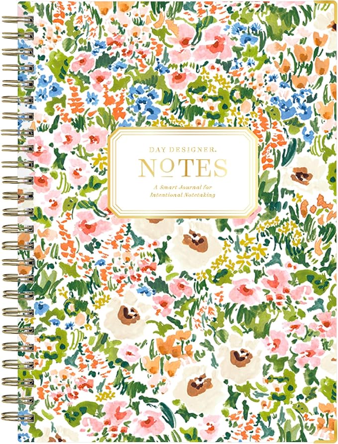 Blue Sky Day Designer Hard Cover Notebook, 5.75" x 8.5" Undated Journal, 160 Lined & Perforated Pages, Includes Index Pages, Gold Durable Twin Wire Binding, For Office and School, Ashley Cottage