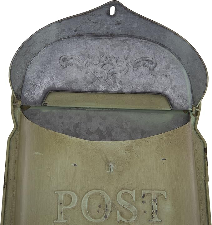 Creative Co-Op Aqua Embossed Tin Post Box with Distressed Finish