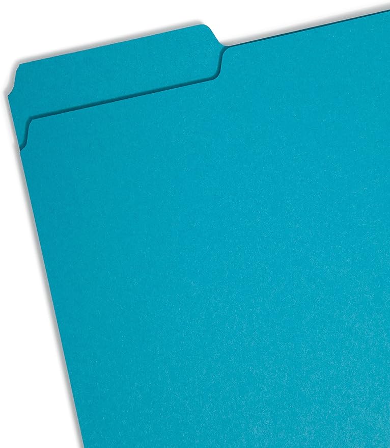Smead Interior File Folder, 1/3-Cut Tab, Letter Size, Teal, 100 per Box, Expandable File Folders for Filing Cabinet