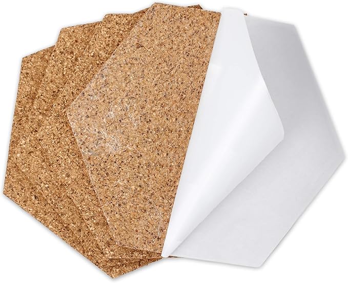 VViViD Adhesive Backed 7.9 Inch by 6.8 Inch Hexagonal 1/4 Inch Thick Cork Foam Board (4 Pack)