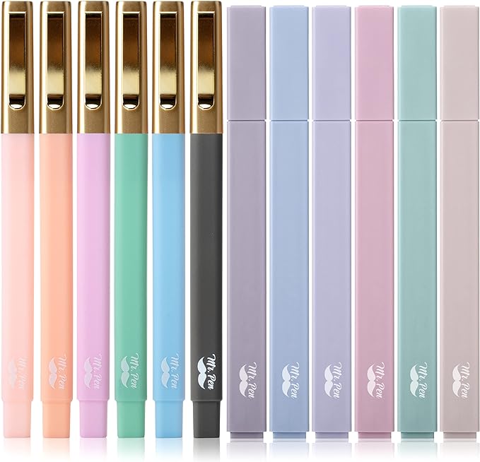 Mr. Pen- Aesthetic Highlighters and Pens No Bleed, 12 Pack, Pastel Color, Black Ink, No Bleed Highlighters for Bibles
