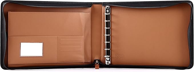 2Fold Zippered Business Checkbook Binder - 7 Ring Binder for Business Checks with Built-in Organizer and Card Case - PU Leather Portfolio for up to 600 3-Up Checks (Light Brown)