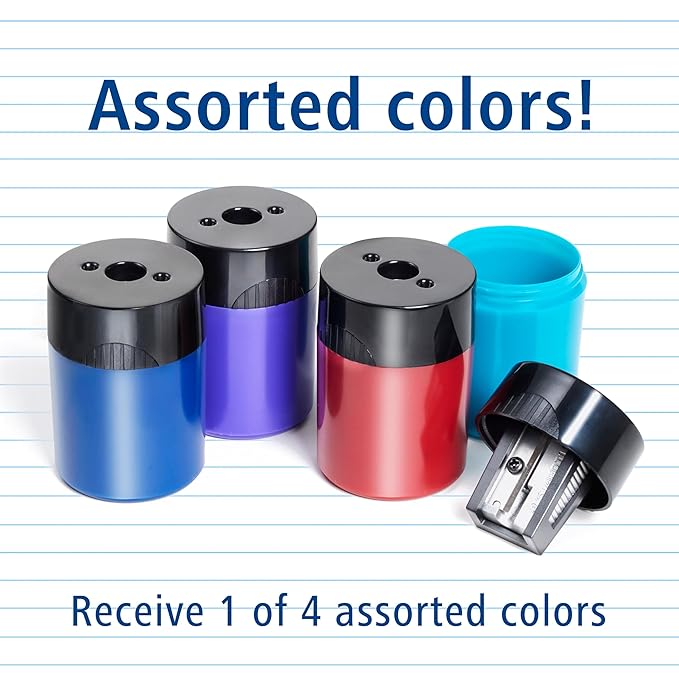 STAEDTLER Pencil Sharpener (1 Pack) with Screw Lid and Tub - No Spill Compact Design for Standard and Colored Pencils, Metal Blade, Assorted Colors