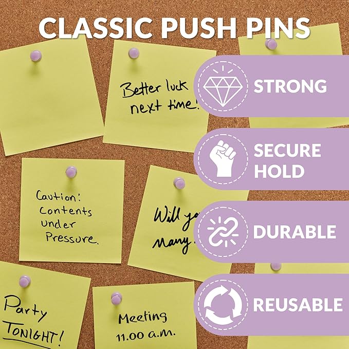 200pcs Paper Clips Binder Clips and Push Pins Set, Mini Clips and Thumb Tacks for Multipurpose Document Organization (Purple)
