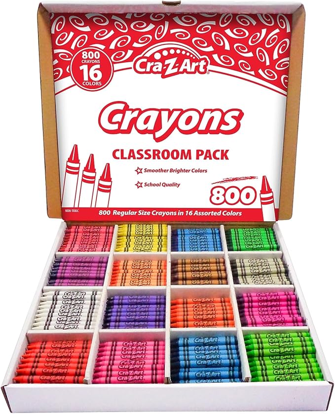 Cra-Z-Art Crayon Bulk Class Pack 800ct 16 Assorted Colors Back To School Supply List Essential, Bulk Pack for School Supply Rooms and In Class For Teachers