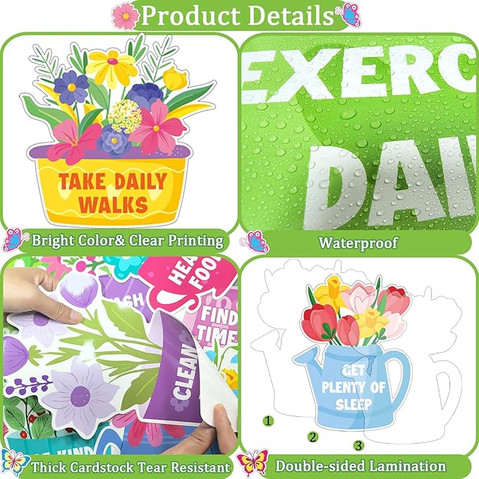 94 PCS Spring Bulletin Board Decoration - Flower Themed Classroom Decor Flower Bookshelf Bulletin Board Decor Spring into Healthy Habits for Offices Chalkboard Library Back to School Party Supplies