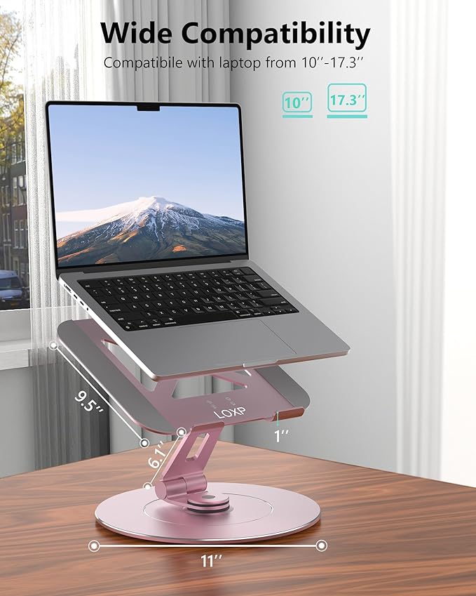 Ultra-Stable Aluminumy Laptop Stand for Desk with Foldable Phone Holder, Stylish Computer Stand for Women, Men Office, Fits Laptops, Pink