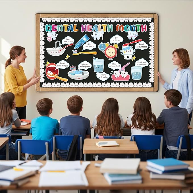 Dental Health Bulletin Board Decorations - Teeth Protect Classroom Decorations Set Toothbrush Use Paper Cutouts Bulletin Board Decor School Office Wall Decor Supplies