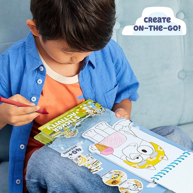 Bluey Sticker Activity Book, Includes 40 Stickers, Crayons, 2-in-1 Coloring & Sticker Book, Bluey Toys, Stickers for Kids, 5 Year Old Girl Gift, Coloring Books for Kids Ages 4-8, Toys & Games