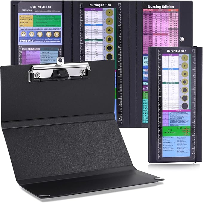 Foldable Nursing Clipboard with Cheat Sheets - 4-Pack Thick & Sturdy Medical Writing Board for Nurses, Nursing Students & CNAS | Portable Clipboard with Pen Holder & Ruler for Hospital Clinical Duty