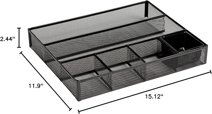 Office Depot Brenton Studio™ Metro Mesh Large Drawer Organizer, 2 7/16" H x 15 1/8" W x 11 9/10" D, Black