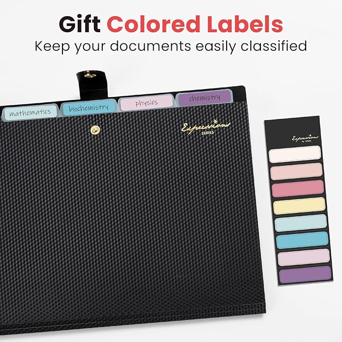 Sooez Accordion File Organizer, Letter Size Expanding File Folder with Labels, 5 Pocket Folders for Document, Portable Paper Bill Receipt Organizer for Home School Office Supplies, A4 Size, White