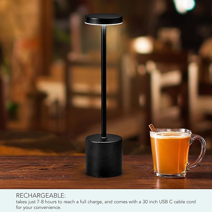 Mikasa 13.3 Inch Rechargeable LED Lamp - Portable Touch Control Desk Lamp with 3 Color Temperatures, Stepless Dimming, 5000mAh Battery, 30 Hour Runtime, USB-C Charging - Black Stick Design