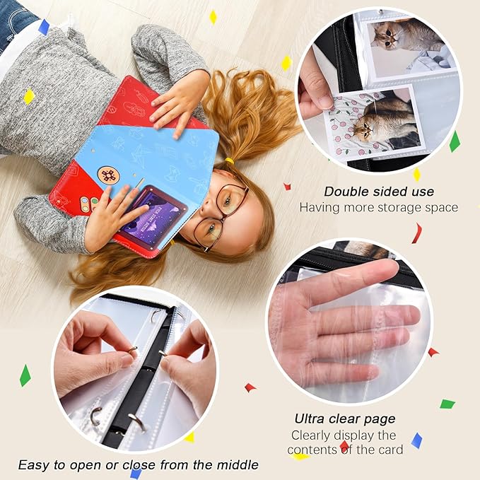 4 Pocket Trading Card Binder, Card Collection Binder with 50 Removable Sheets, Portable Waterproof Card Album Holder Zipper