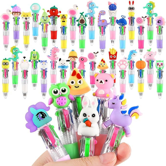 arscniek 40Pcs Multicolor Pen in One, 4-in-1 0.5mm Fine Point Cute Pens, Fun Kawaii Ballpoint Pen for Children's Party Favors, Classroom Prizes, Teacher School Supplies, Bulk Gifts for Students
