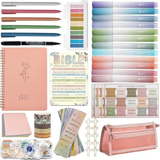 Bible Study Supplies Journaling Kit for Women,123PCS Bible Journaling Kit with Bible Tabs, Bible Highlighters and Pens, Bookmark, Notebook, Washi Tape, Bible Case, Back-to-School Gifts