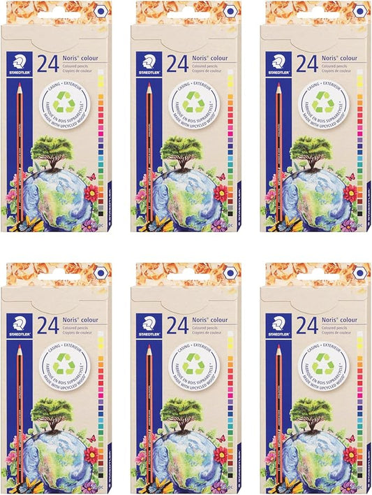 STAEDTLER Colored Pencils 6-Pack (6 sets of 24 pcs) for School Supplies - Break-Resistant Lead, Sustainably Made, Vibrant Colors for Artists & Students, 144 Count