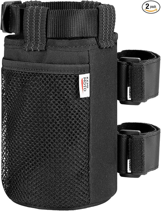KEMIMOTO 2 Pack Cup Holder, Roll Bar Cup Holder for UTVs Wheelchair Scooter Walker Rollator Bike Golf Cart Boat with Mesh Pockets and Sticky Straps