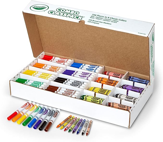 Crayola Crayons and Washable Markers Classpack (256ct), Bulk Markers for Kids, Teacher Art Supplies for Preschool & Kindergarten Classrooms