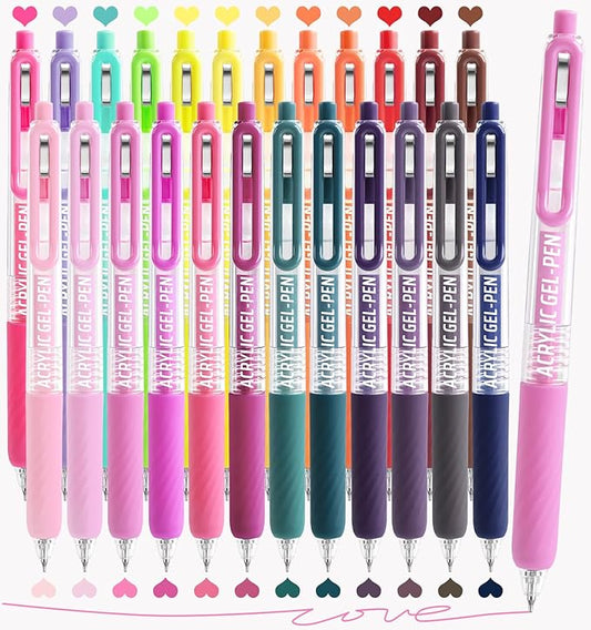 Gel Pens For Coloring, 24 Colors Retractable Colored Pens for Black Paper & White Paper, 0.7mm Fine Point Colorful Pens for Coloring, Writing, Drawing, Journaling, Note Taking, Office, Home