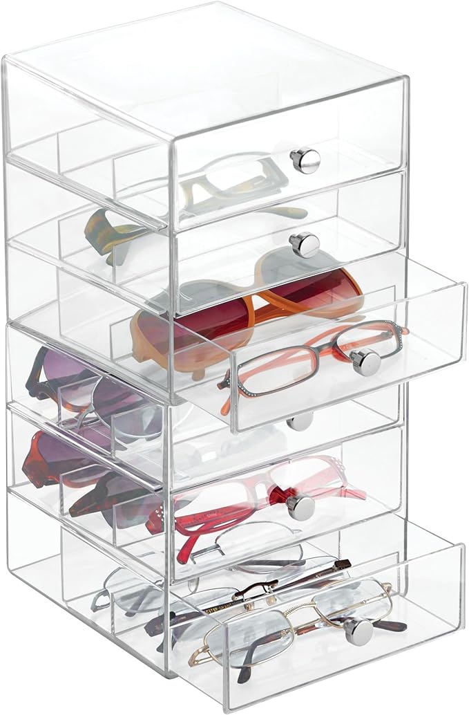 iDesign 3-Drawer Stackable Sunglasses Organizer, Clear Glasses Storage and Eyewear Display Holder