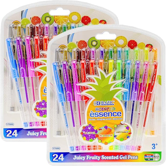BAZIC Products Scented Glitter Neon Metallic Gel Pen, 24 Color Smooth Writing for Drawing Coloring Greeting Card Art Christmas Gift (24/Pack), 2-Pack