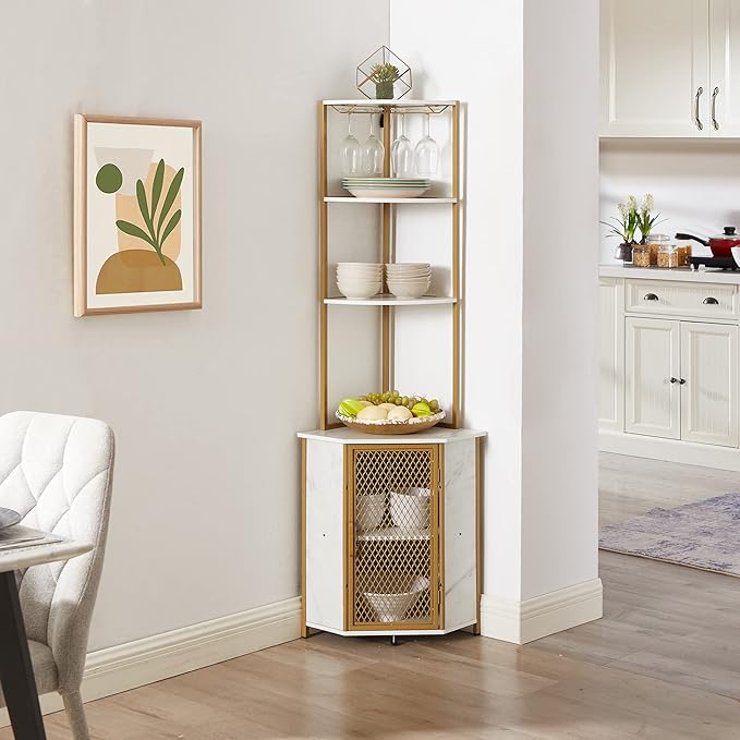 VECELO Corner Cabinet, Tall Storage Shelf, Bookshelf Display Shelves Rack for Living Room, Kitchen, Balcony, Small Space