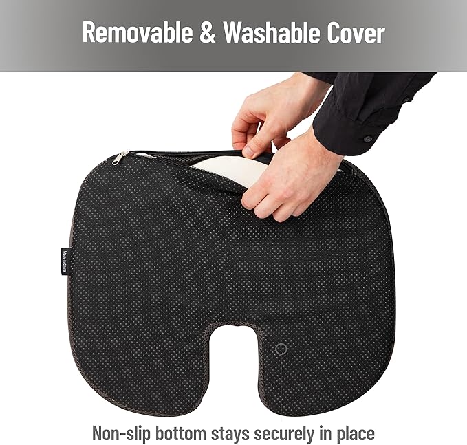 Mind Reader Memory Foam Seat Cushion with Air-Cloud Technology, Sciatica, Coccyx & Hip Pain Relief, Office, Memory Foam, Gray