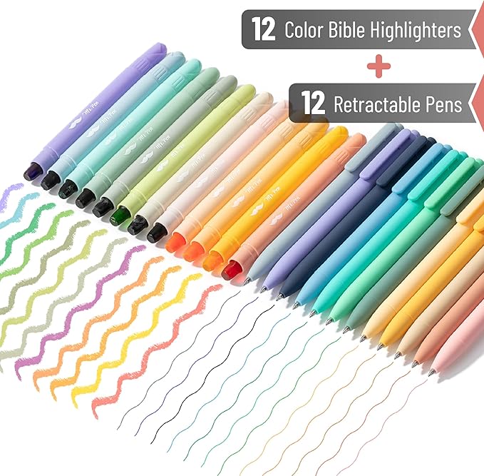 Mr. Pen- Bible Highlighters and Pens, 24 Pack, Gel Highlighters, Serene Colors No Bleed, Colored Gel Pens, Aesthetic, Cute