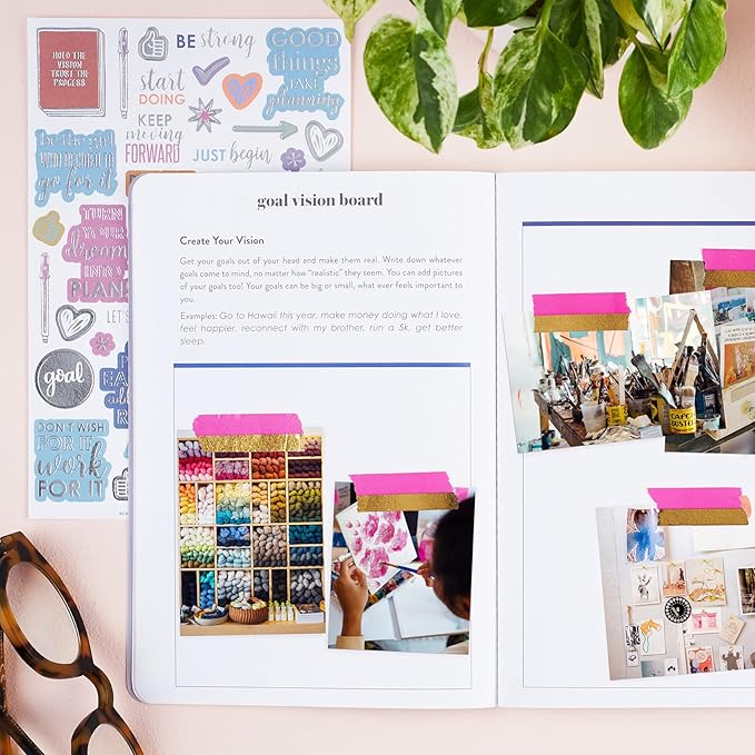 Erin Condren Designer Petite Planner - Goal Setting Journal Editions with Illustrative, Functional, Cute Sticker Pack that Includes Inspirational Quotes for Customization (Goal Setting 2)