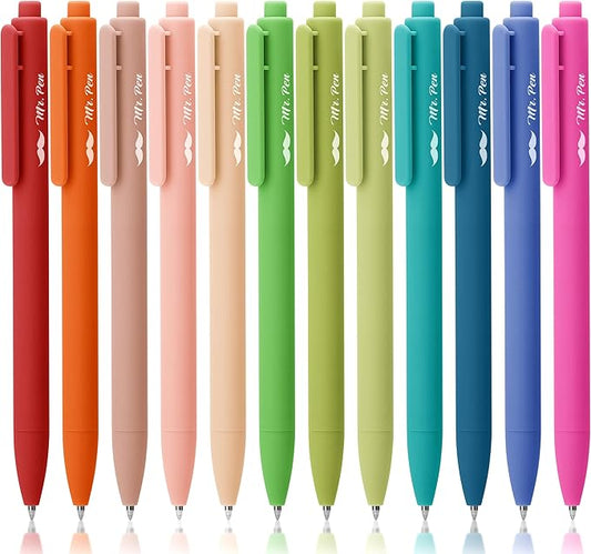 Mr. Pen- 12 Pack Retractable Gel Pens, Vintage & Colorful, Fine Tip 0.7mm