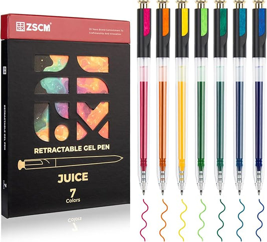 Retractable Juicy Gel Pens, 7 Colors Large Capacity Vibrant Juicy Gel Ink Pens for Adult Coloring, 1.0 mm Fine Point Smooth Writing Color Pen for Fruit Art Note Taking Aesthetic Art Supplies