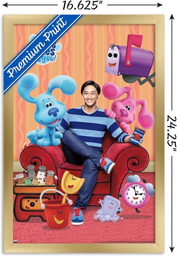 Nickelodeon Blue's Clues - Group Wall Poster, 22.4L" x 14.7W", Gold Framed Version