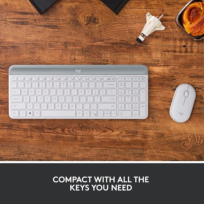 Logitech MK470 Ultra Slim Minimalist Wireless Keyboard Mouse Combo Off White