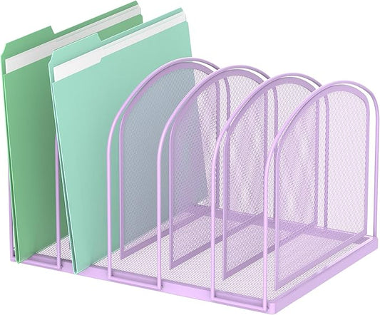 SUPEASY File Organizer 5-Section Mesh Desk Organizer, Upright File Organizer Desktop Organizer File Sorter, File Folder Holder for Office Supplies, Purple