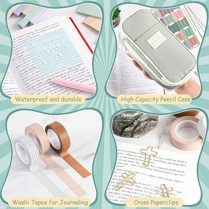 137 Pcs Bible Study Supplies Journaling Kit 1 Pencil Case 12 Highlighters 4 Sticky Notes 6 Gel Pens 35 Paper Clips 3 Tapes 1 Markers 75 Tabs for Christmas Bible School Gifts(Morandi Color)