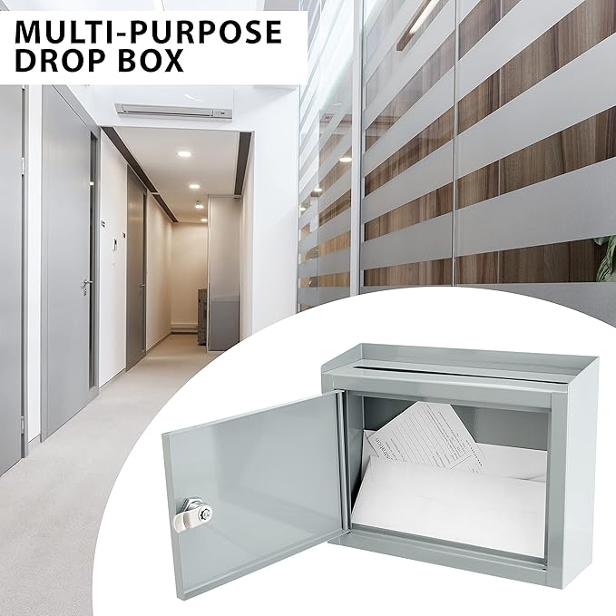 Barska Wall Mount Multi-Purpose Locking Mail Suggestion Drop Box with Key Lock for Home Office Classroom