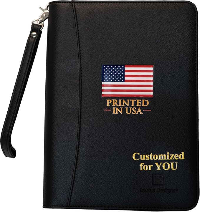 Customized Junior Zippered Leather Padfolio - Name/Logo Printed on Black PU Leather Portfolio Binder & Organizer Folder with 8 Inch Tablet Sleeve & with Junior Legal Notepad