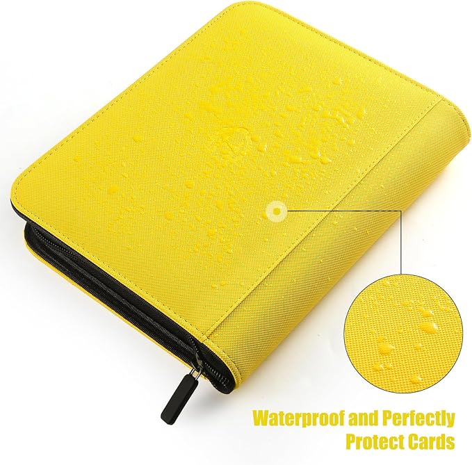 Trading Card Binder with Sleeves, Yellow, 288 Card Storage Capacity, Durable and Waterproof