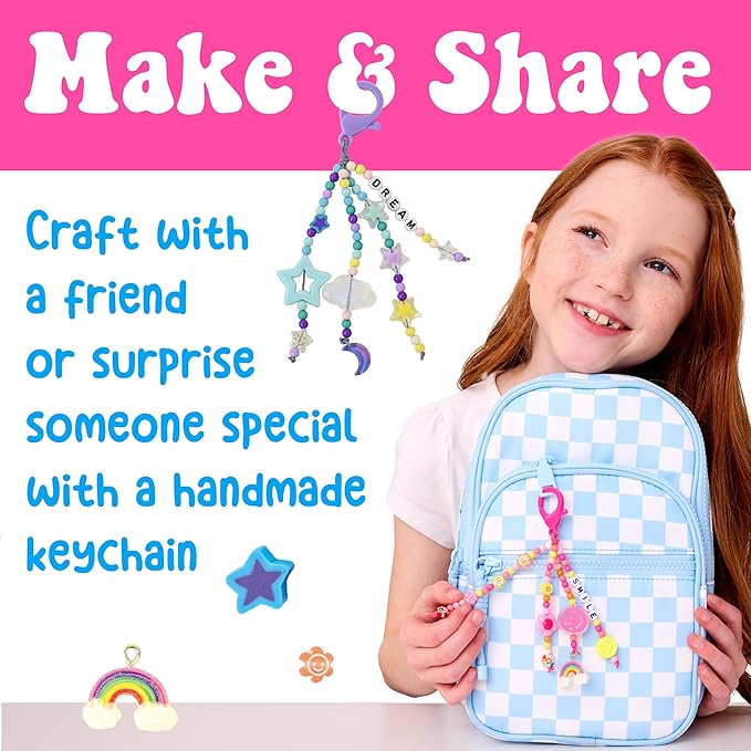 Creativity for Kids Backpack Keychains Mini Kit | Make 2 Trendy Keychains with Beads & Charms | DIY Craft Kit for Kids | Great for Travel, Parties & Gifts | Easter Basket Stuffers (Ages 6+)