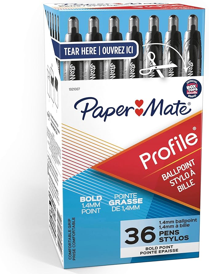 Paper Mate Profile Retractable Ballpoint Pens Bold Point (1.4mm) Black,36 Count (Pack of 6)