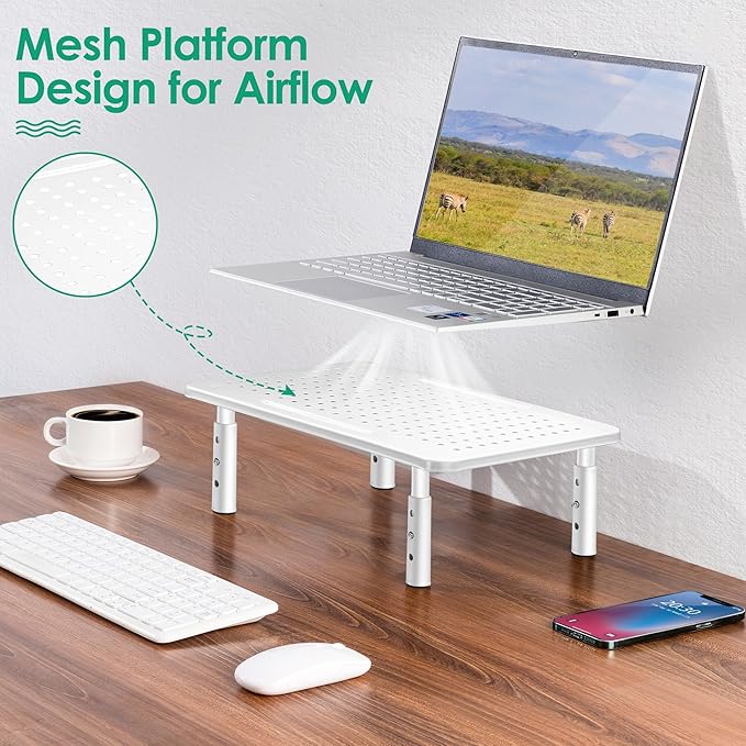 White Monitor Stand Risers for 2 Monitors, 3 Height Adjustable Monitor Stand with Pen Holder, Dual Monitor Riser Laptop Riser for Office, Home, School Supplies, 2 Pack