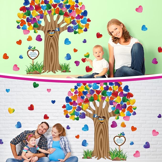Pajean Classroom Tree Bulletin Board Set with Colorful Heart Cutouts Bulletin Board Classroom Decorations Gratitude Kindness Family Tree Wall Decor for Door Wall Chalkboards Decor