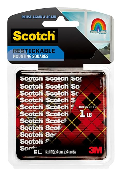 Scotch Restickable Mounting Tabs, Clear, 1 in x 1 in, 18 Tabs (Pack of 5)