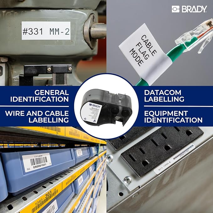 Brady Authentic (M5-01-425-FT) Wire and Cable Flag Polypropylene Labels 1.575" H x 1.181" W Black on White, 200 Labels. for use with The BMP51 and M511 Label Printers