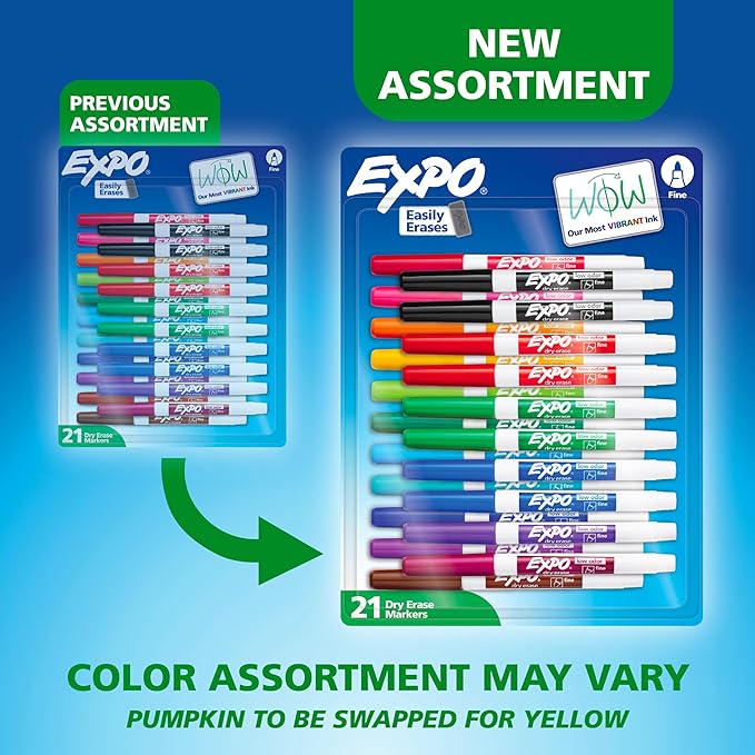 EXPO Dry Erase Markers Whiteboard Markers with Low Odor Ink Fine Tip Assorted Vibrant Colors 21 Count