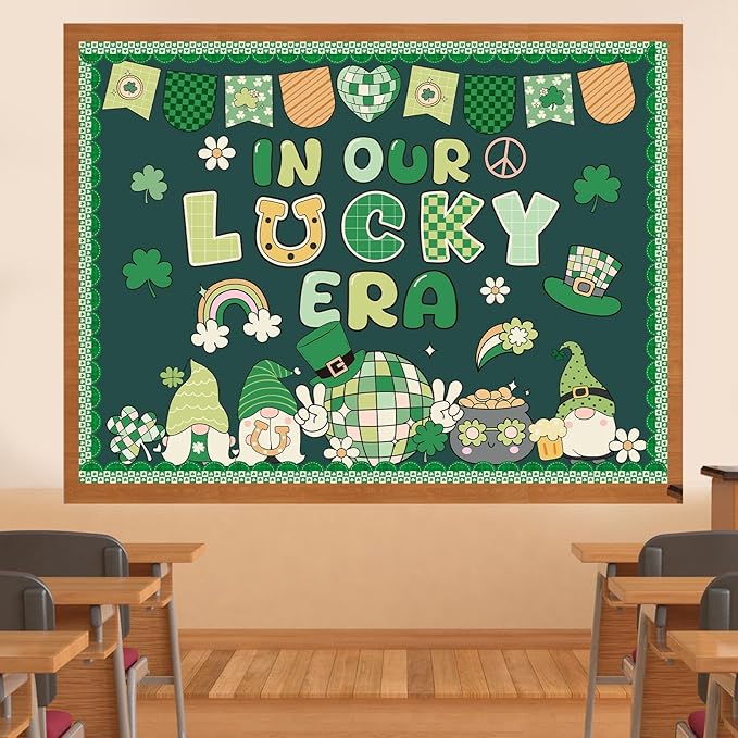 St.Patricks Day Bulletin Board Decorations - Aposwow Shamrock Clover Classroom Decorations Set Gnome Lucky Irish Paper Cutouts Bulletin Board Decor School Office Wall Decor Supplies