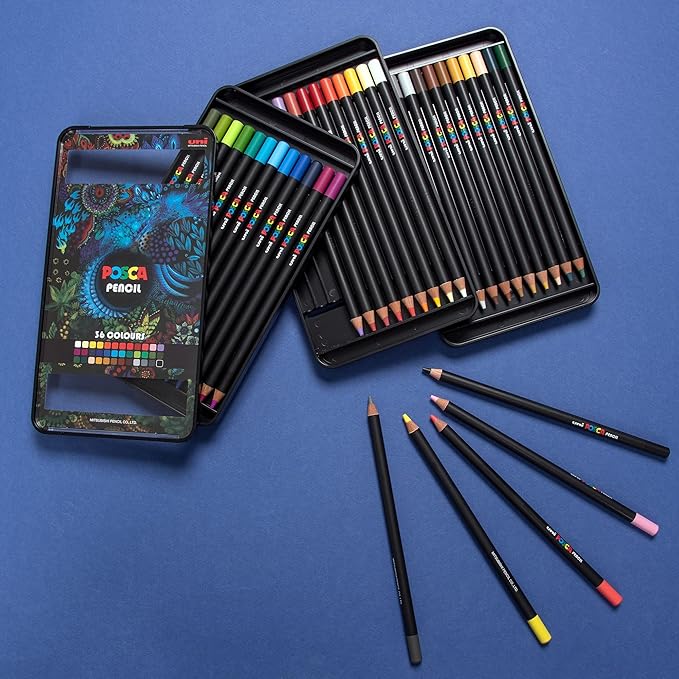 uni POSCA Colored Pencils, 4.0mm Lead, Assorted Set, 36 Pack