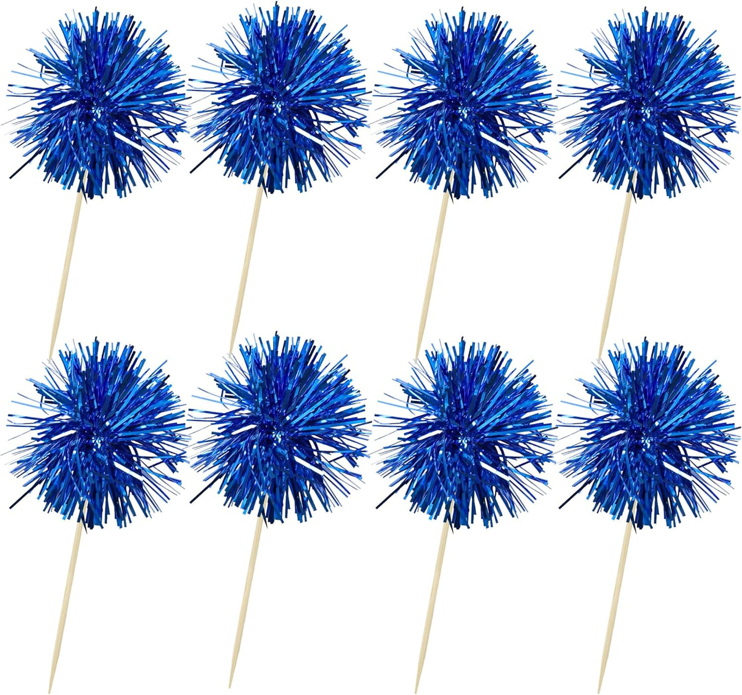 Ephlyn 30Pcs Foil Firework Cupcake Toppers Sparkles Fireworks Sticks Birthday Decorations Sparkle Tinsel Cocktail Fruit Toothpick for Birthday Wedding Graduation Party Cake Decorations Blue